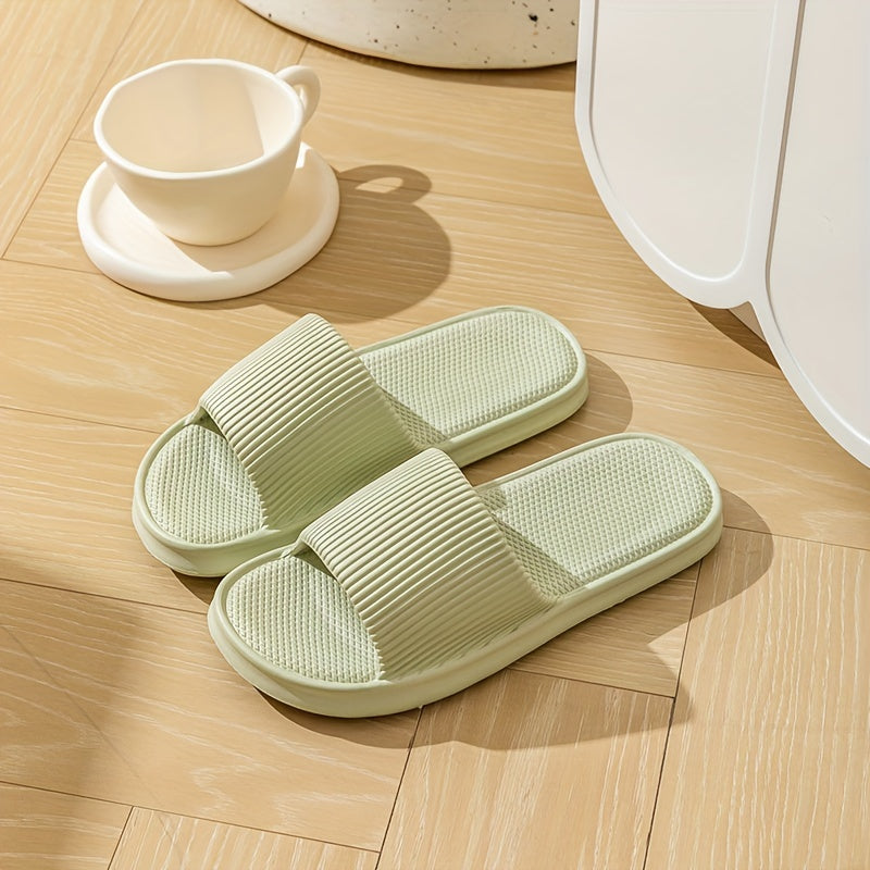 Gender-neutral EVA pillow slides with solid color, lightweight soft sole for home and beach comfort.