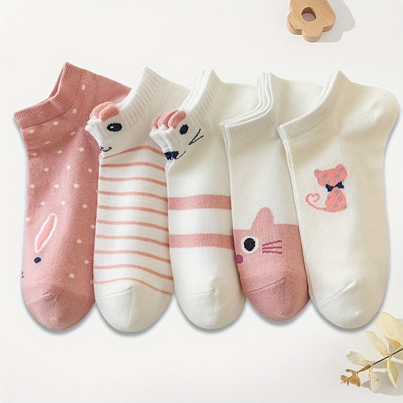 10 pairs of cute, comfy, and breathable cat pattern sports socks for women.