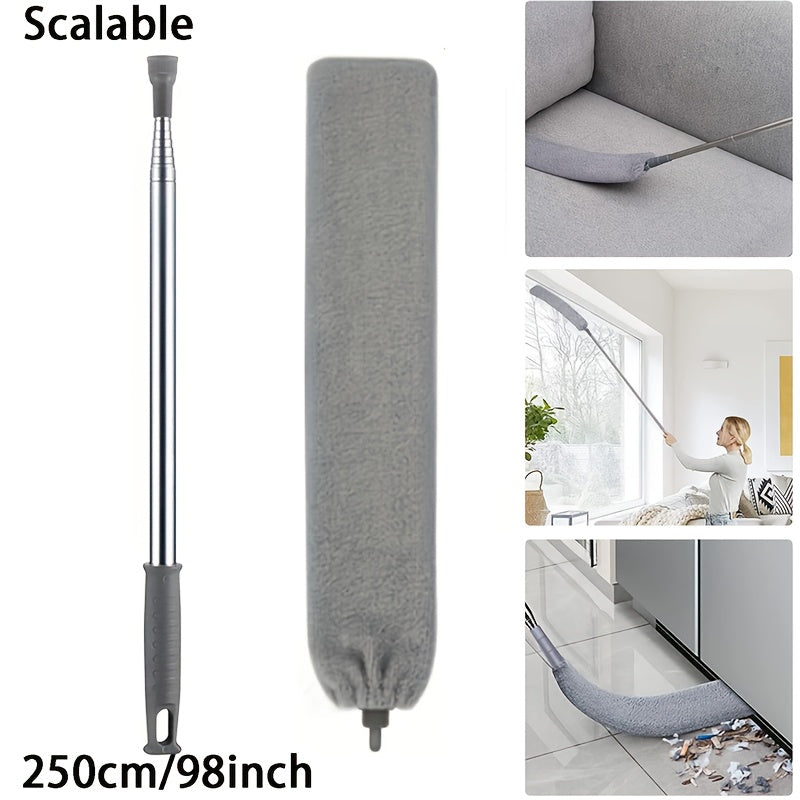 Microfiber Extendable Dust Duster with Retractable Crevice Cleaner, Dual-Use Washable Cleaning Brush for Sofas, Beds, and Furniture