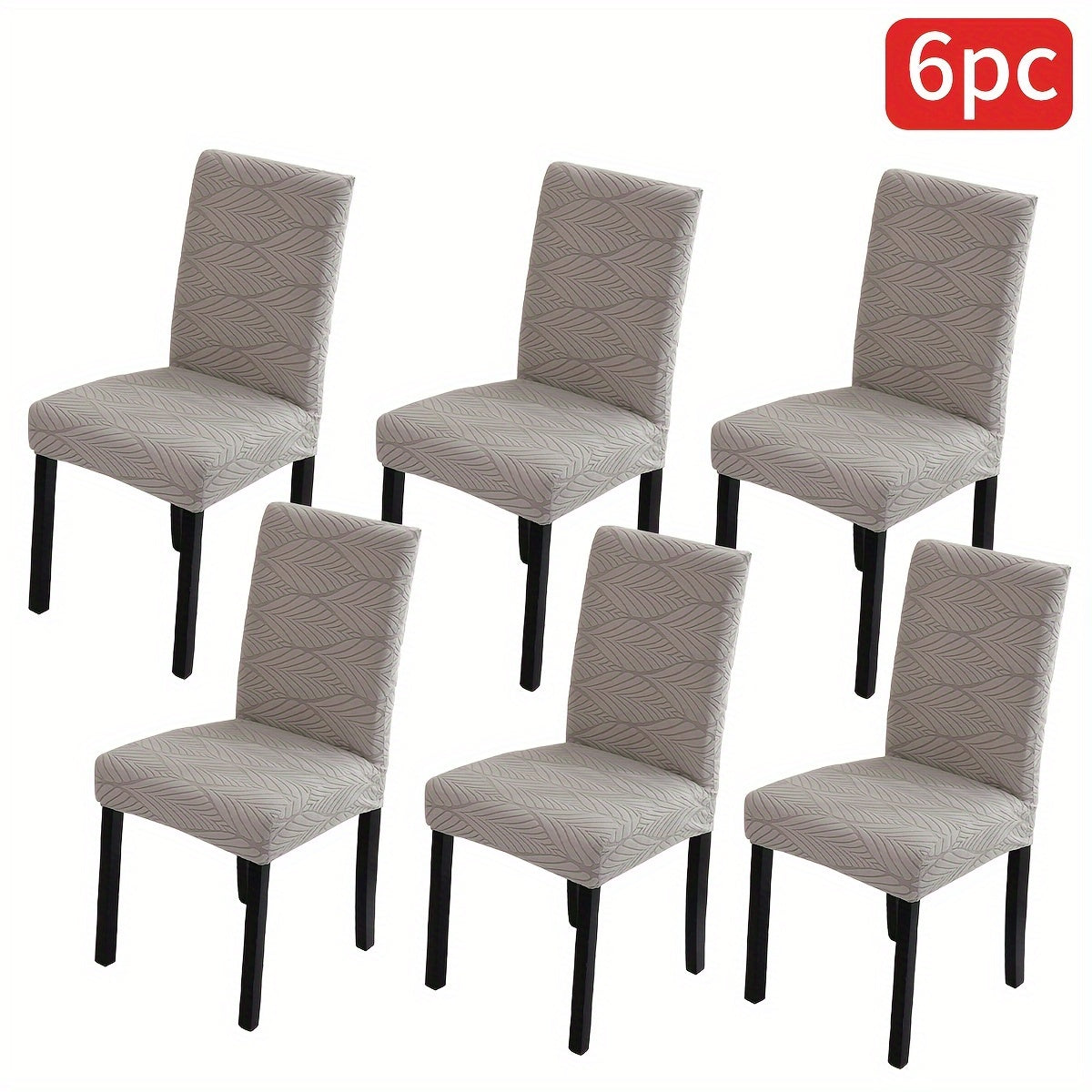 Elastic dining chair slipcovers with leaf pattern, removable and stretchable, made of polyester and spandex blend. Machine washable with elastic band closure. Suitable for home, office, and banquet hall decor.