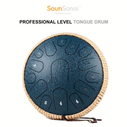 Steel Tongue Drum - 33.02 cm, 15 Notes, Hand Pan Drum with Music Book, Mallets, Carry Bag, D Major Eid Al-Adha Mubarak.