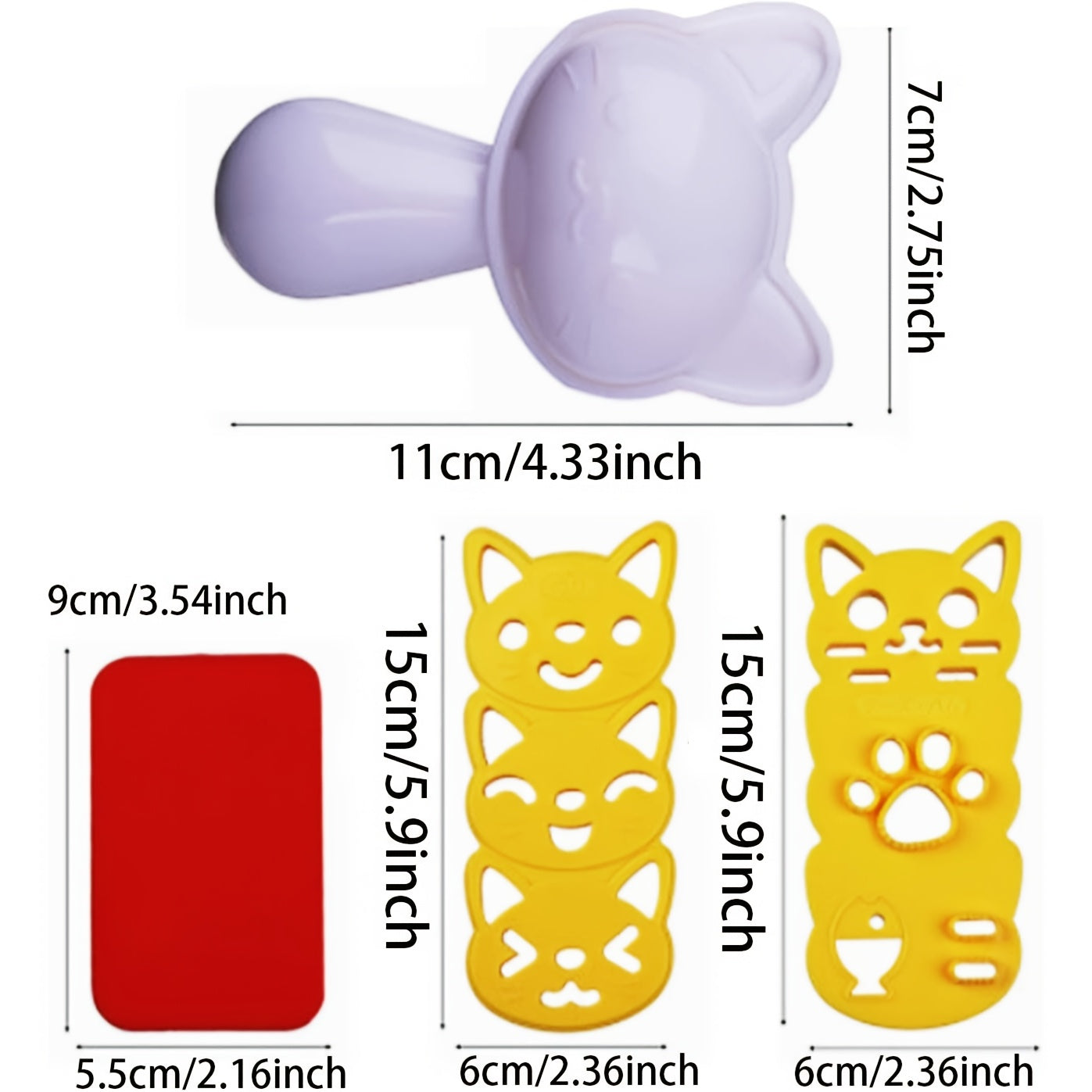 Set of 4 adorable cat-shaped molds for creating small rice balls, perfect for making cute cat-patterned sushi and bento. This kitchen tool is ideal for family gatherings and includes a nori punch knife for added versatility.