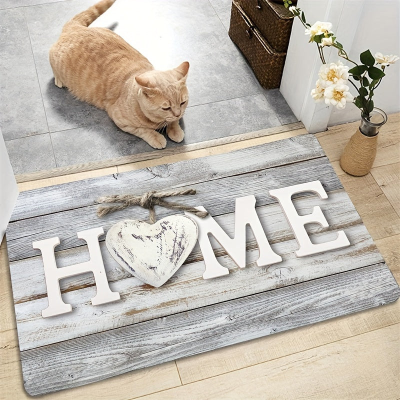 Wood Patterned Doormat featuring English Letters - Cozy, Machine Washable Rug for Front Entryway, Living Area, Bedroom - Rustic Home Accent, Made of 100% Polyester, Rectangular Shape