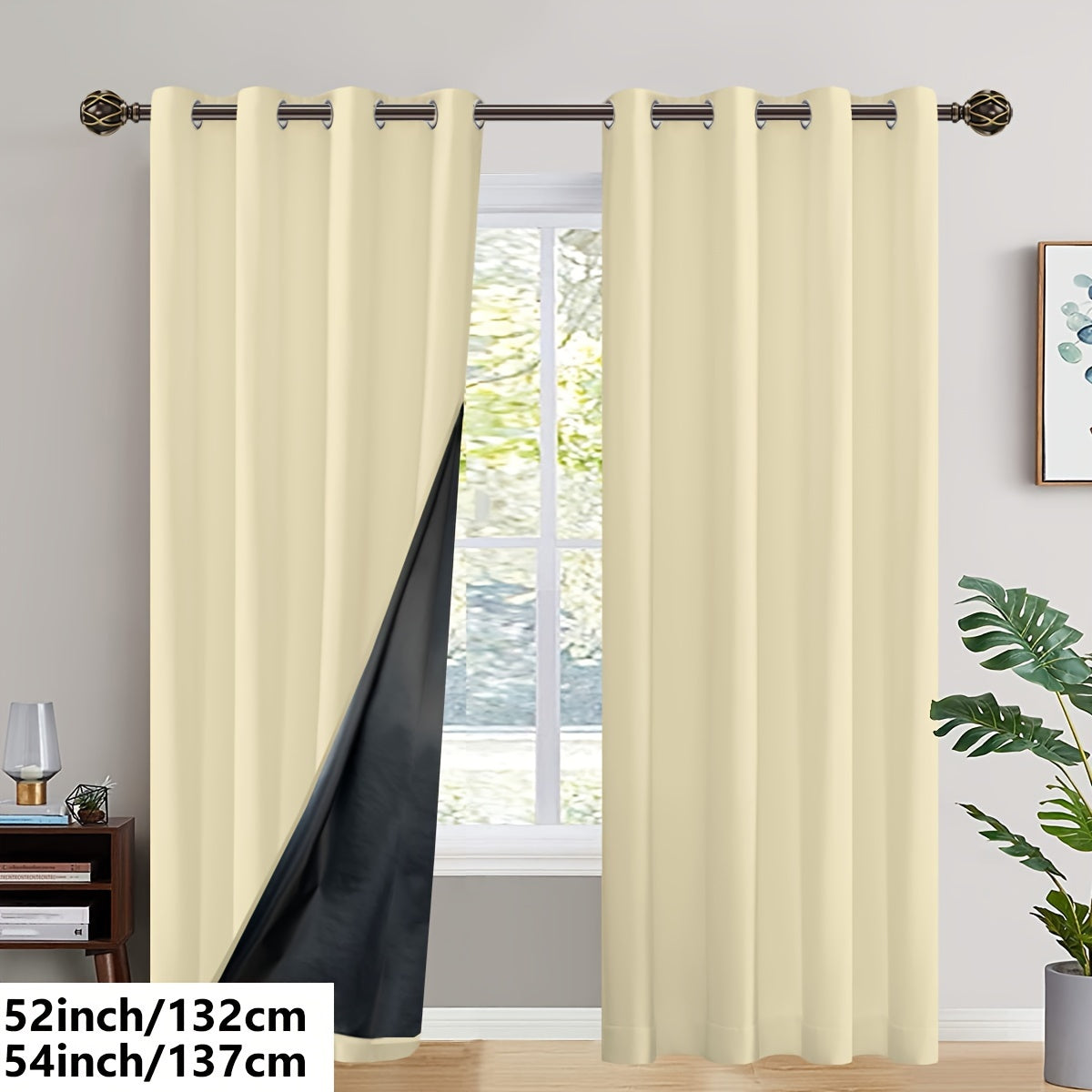 2PC Insulated Blackout Curtains with Coated Insulating Lining - Ideal for Living Room, Bedroom, Kitchen, Bathroom - Perfect for Home and Room Decoration