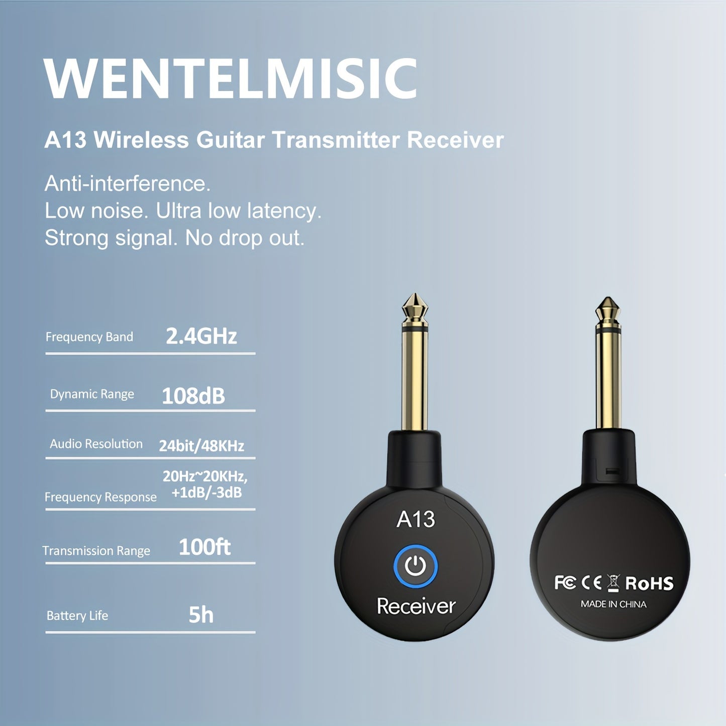 2.4GHz Mini Wireless Guitar System for Guitar, Bass, and Electric Instruments