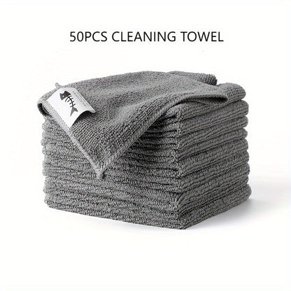 50-piece set of modern super absorbent polyester cleaning cloths, featuring knit fabric square towels for versatile household cleaning. These quick-dry towels with a space theme design are ideal for use in the kitchen, bathroom, car, and outdoors. Each