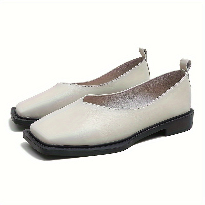 Women's slip on flat shoes with square toe in solid color for casual, comfortable wear.