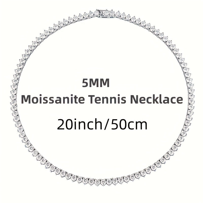 The Moissanite Tennis Necklace by Gems Lady features a 5mm stone set in S925 Sterling Silver with a unique Three-Claw Design. This elegant Clavicle Chain is perfect for all occasions including Engagement, Wedding, Anniversary, Mother's Day, Valentine's