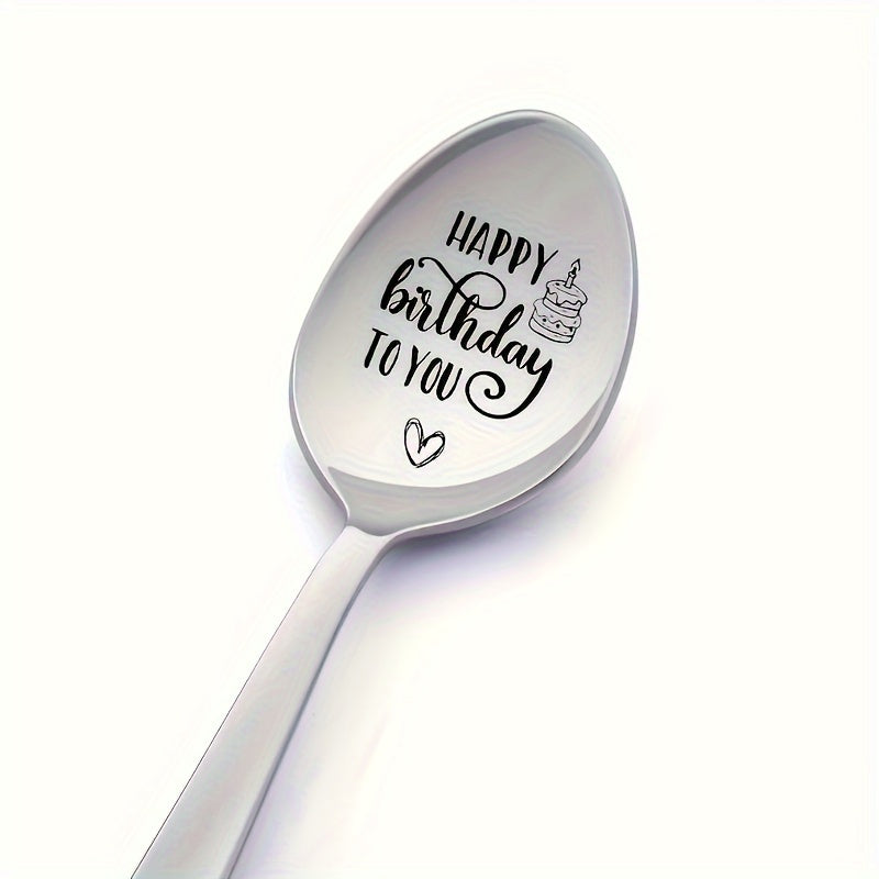 One "Happy Birthday To You" mirror-polished stainless steel spoon with engraving, perfect for coffee, ice cream, or as a gift for family parties and birthdays.