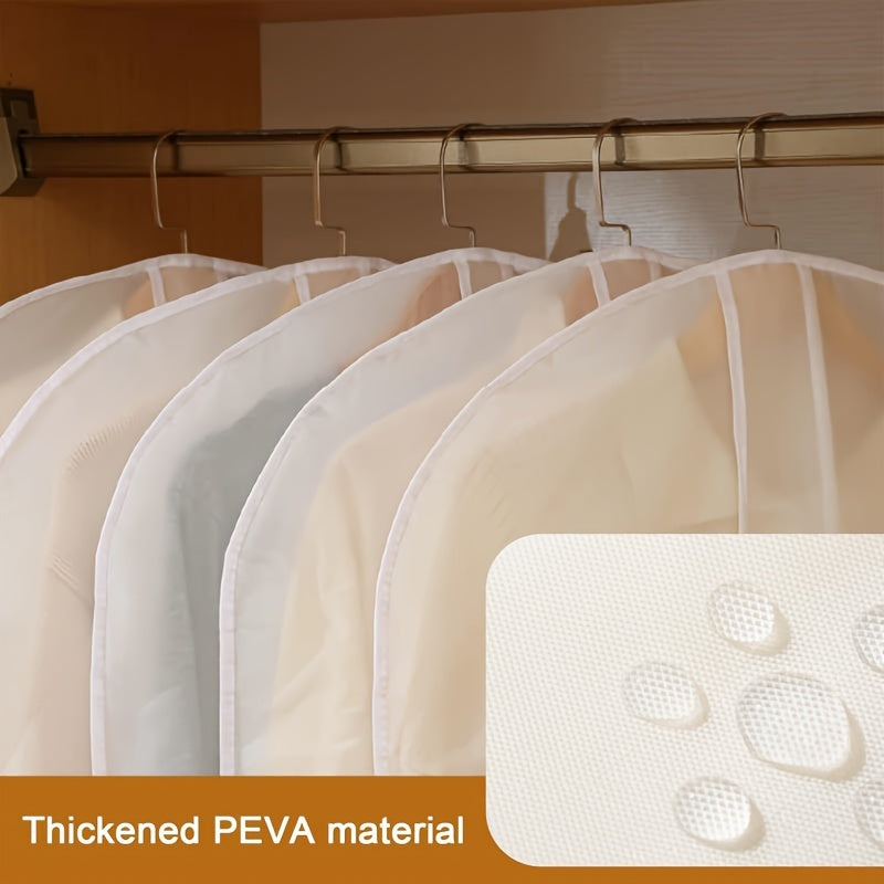 White PVC Garment Covers - Set of 10, Breathable Translucent Suit Dust Covers with Shoulder Protectors for Clothes, Coats, Jackets - Perfect for Wardrobe Storage