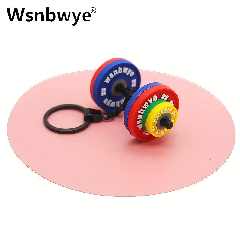 Get yourself the trendy Wsnbwye Sporty Rubber Barbell Keychain! This colorful dumbbell keyring is perfect for anyone, made of PVC material with a non-plated and PU coated finish. It's non-braided and creatively designed as a fitness accessory, featuring