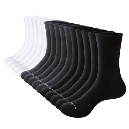 YUEDGE 15 Pairs Mens Business Socks in Black, White, and Gray