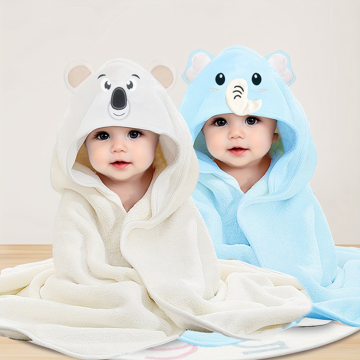 Set of 2 Ultra-Soft Microfiber Hooded Bath Towels for Kids - Adorable Cartoon Animal Print, Great Present for Children 0-8 Years Old, Suitable for Year-Round Use, Perfect for Holidays like Christmas and Halloween