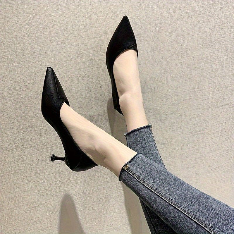 Women's Solid Color Court Pumps with Kitten Heels, Pointed Toe - Perfect for Office Wear