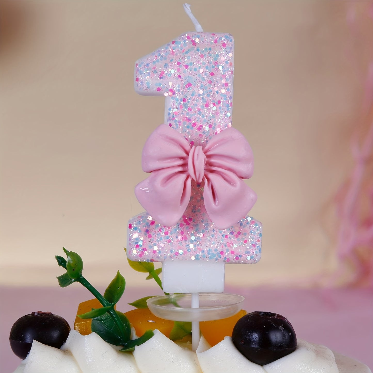 Pink Bow Number 0-9 Birthday Candle for Girl's Cake, Baking Shop Supplies