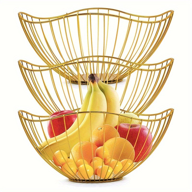 Golden Iron Fruit Basket for Living Room, Nordic Style, multi-functional for storage and organization.