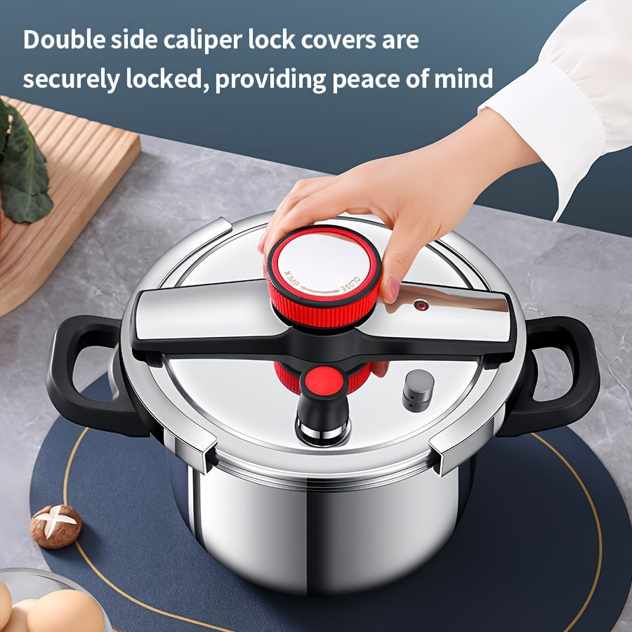 Compact Stainless Steel Pressure Cooker with Secure Latch - Effortless Lid Release, Small Size, Traditional Pressure Pot for Fast Meal Prep.