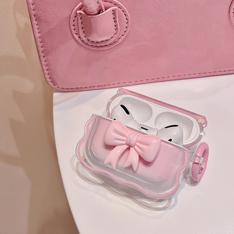 1pc Pink Bowknot 3D TPU Case for Apple AirPods, with Shockproof and Anti-Scratch Design, includes Wireless Earphone Holder