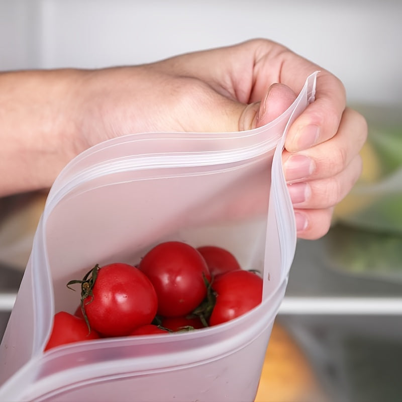 Set of 3 Silicone Reusable Bags in Small, Medium, and Extra-Large Sizes, Clear Frosted Design, Durable and Leak-Proof, Keeps Food Fresh, FDA-Approved Storage Solution for Fruits, Veggies, Snacks, Sandwiches, Perfect for Camping - Preserve Freshness