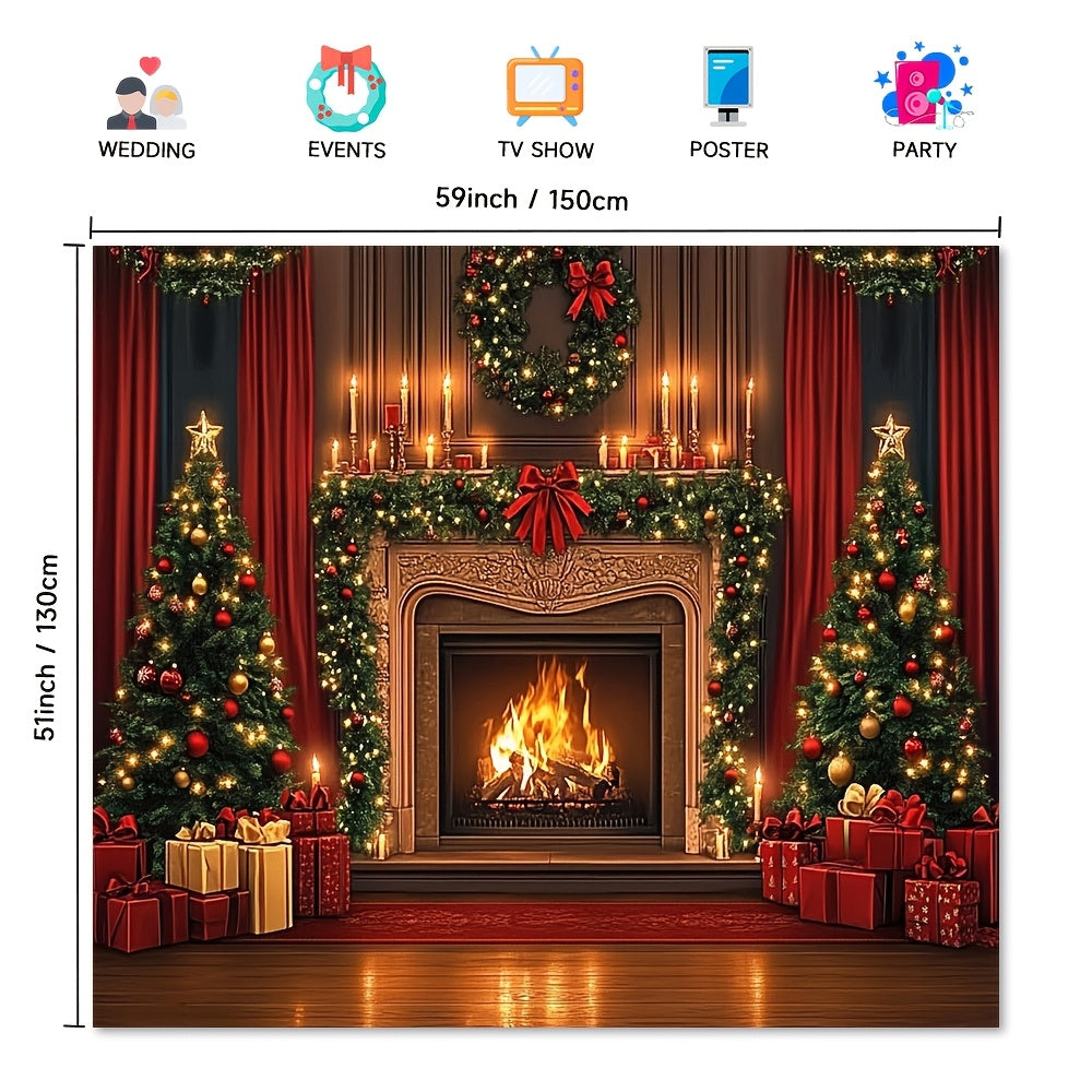 Classic Brown Wooden Christmas Fireplace Backdrop, perfect for Weddings, Banquets, and Corporate Events, Elevates Home Decor