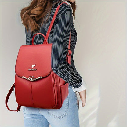 1pc Casual style Faux Leather Backpack for Women with practical pockets, zip closure, soft shell, durable & comfortable for daily & school use.