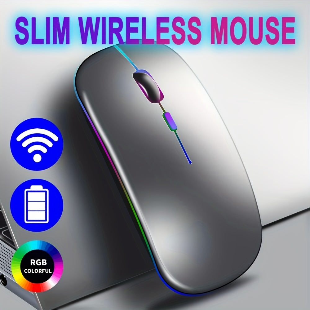 Wireless ergonomic mouse with RGB backlight, USB rechargeable, compatible with PC, laptop, and iPad. Features honeycomb design, 500mAh battery, and Windows 10 support. Great gift for gamers