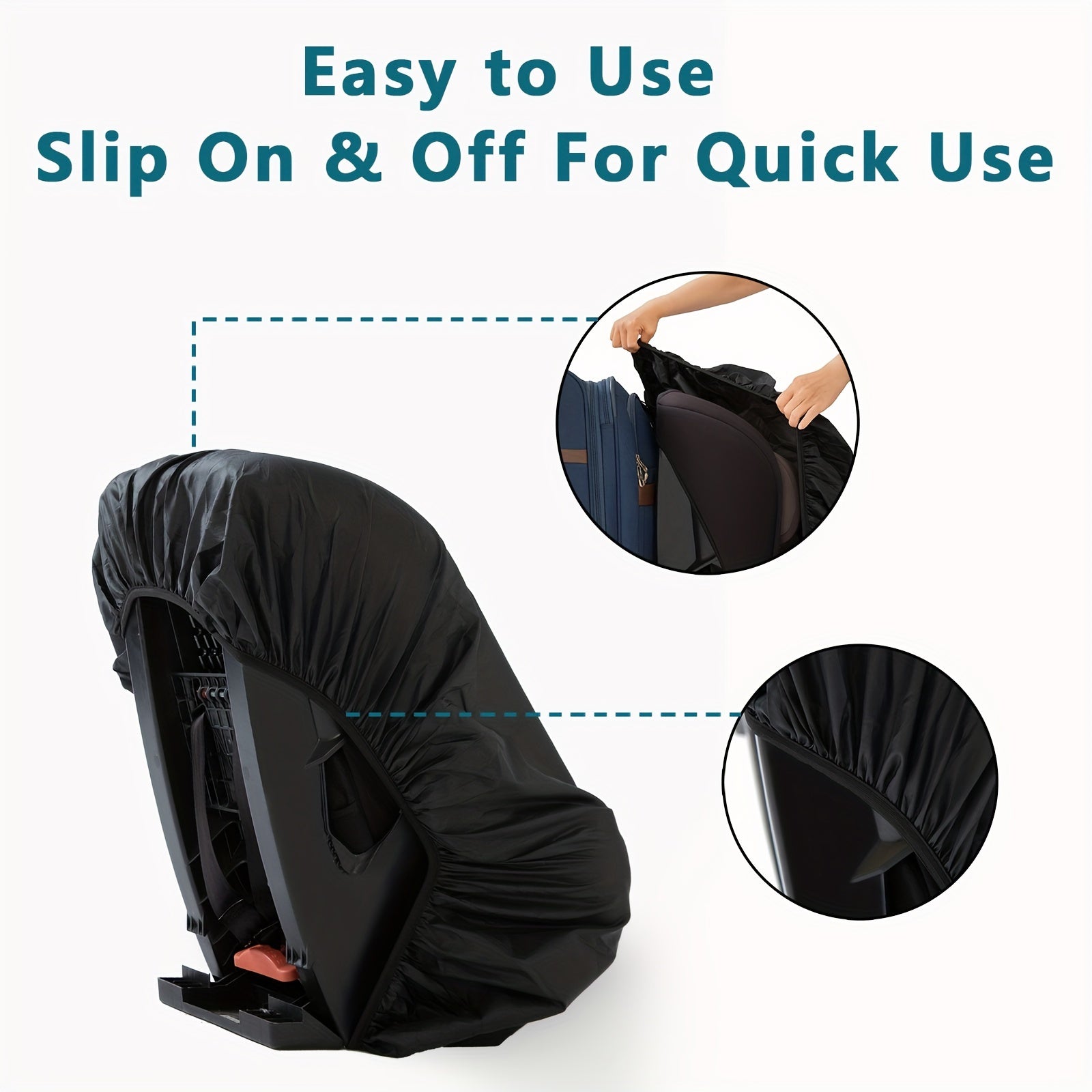 Protect your car seat from sun and heat while traveling with this travel-ready cover. It is waterproof, dustproof, and easy to fit with an elastic band. Perfect for airplane travel, storage, gate check, and use as a car seat travel bag. Keep your car