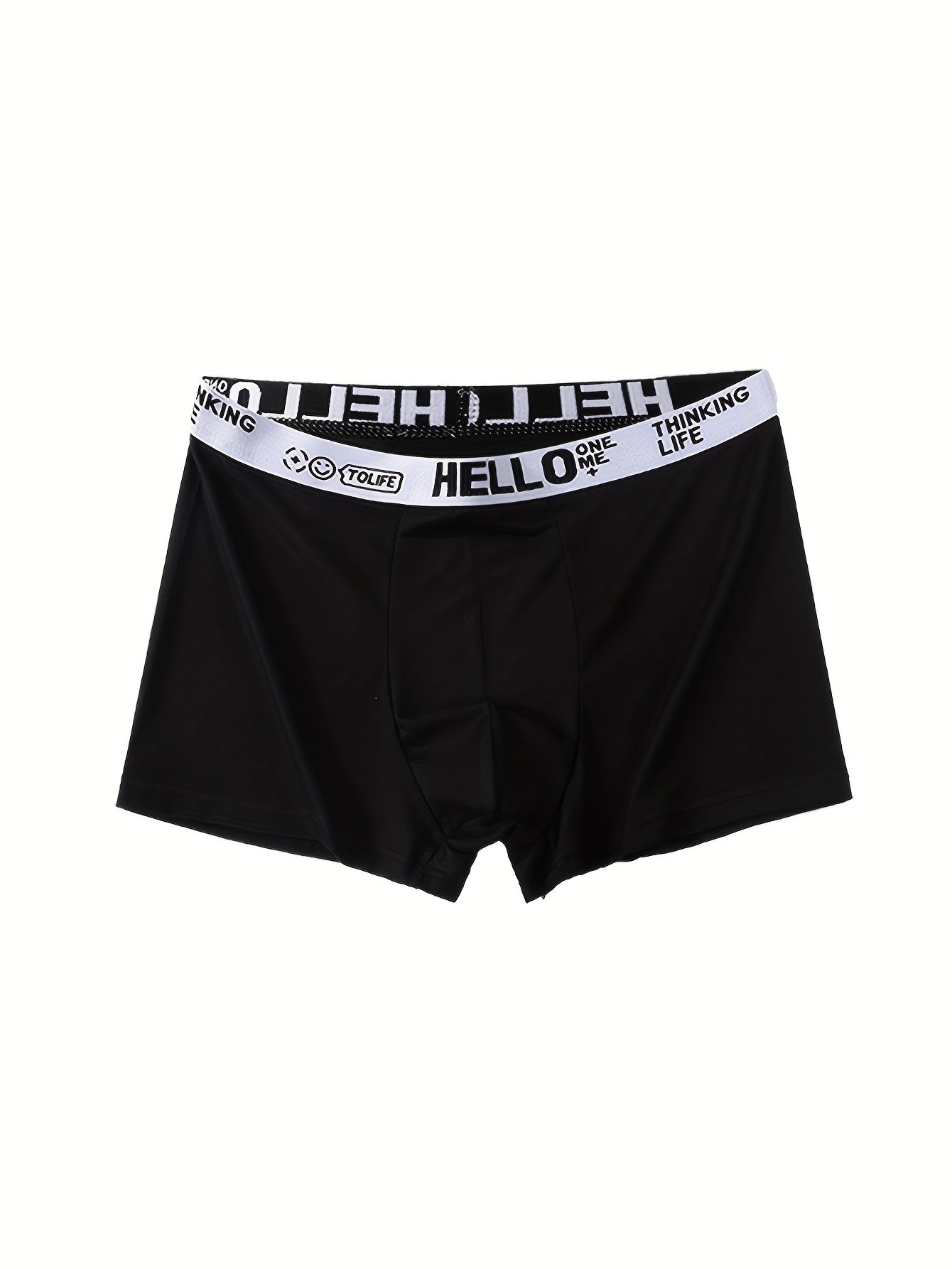 Men's boxer briefs with random 'Hello' print available in sets of 1, 4, 6, or 10. Fashionable, breathable, and comfortable with high stretch and quick-drying capabilities for sports.