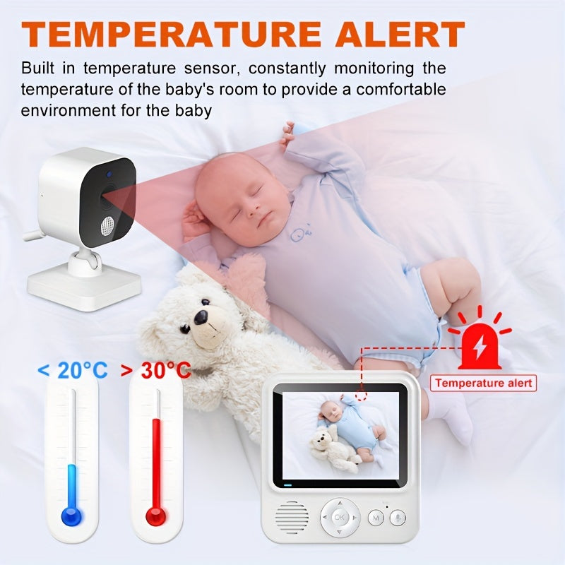 Monitor with Camera and Audio, Real-time Monitoring, 7.62 cm HD Display Video Home Camera with Two-Way Talk, Temperature Display, and Cry Alarm; No APP or Playback Function.