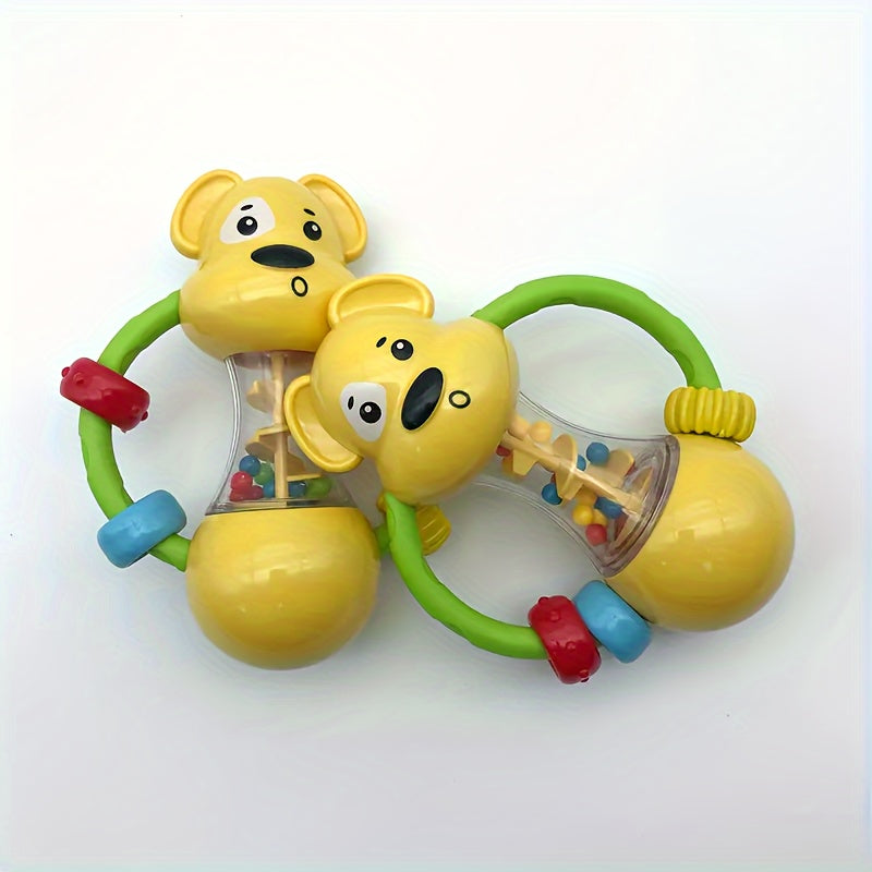 Battery-free handheld interactive vibrating toy for children, designed to improve sensory skills and hand grip strength. Made of yellow ABS material.