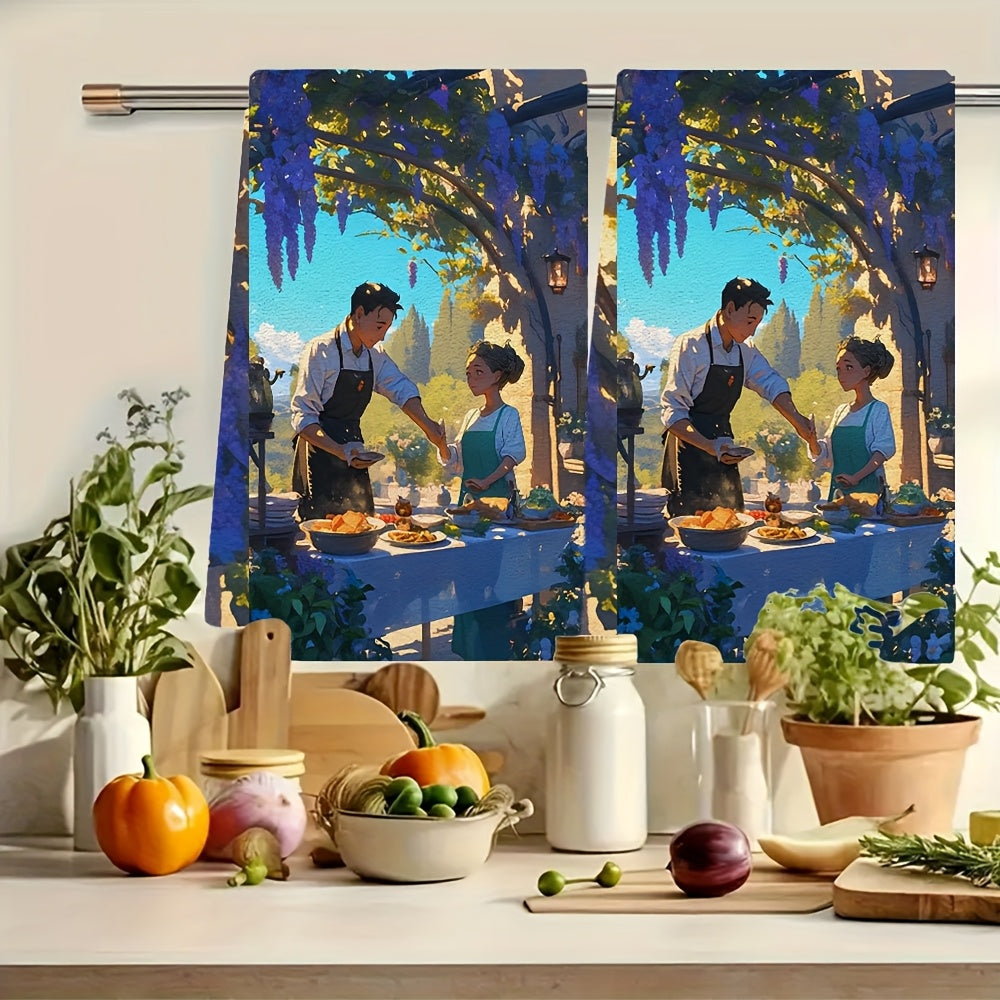 Set of 2 Ultra Soft Kitchen Towels, includes a pair of tickets to a local culinary event. Highly Absorbent Dish Hand Towels perfect for Holiday Decor. Machine Washable and measuring 16x24 inches. Item number 2KYSMF1214032