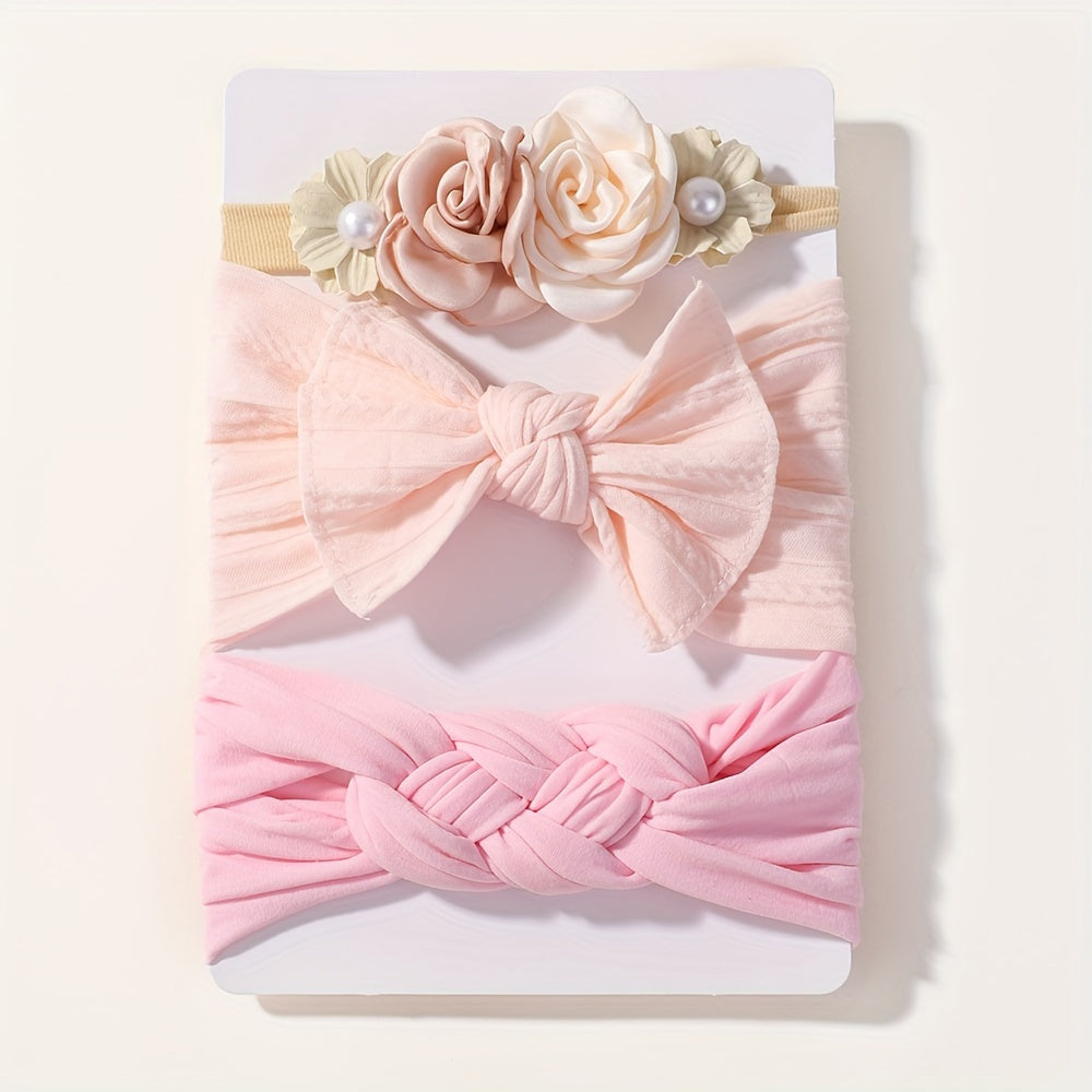 3 cute girl's nylon headbands perfect for styling hair.