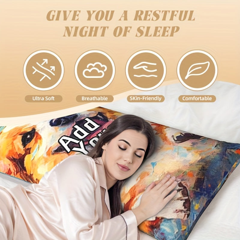 Get a custom, personalized photo body pillowcase made with long plush fabric for a cozy embrace. This double-sided printed pillow cover is perfect for Valentine's Day, Christmas, Thanksgiving, or anniversary gifts. Designed to fit adults ages 14 and up