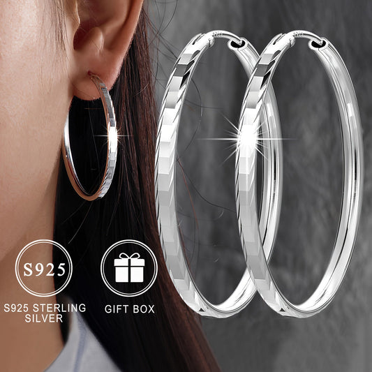 925 Sterling Silver Hypoallergenic Smooth Circle Hoop Earrings, Elegant and Sexy Style, perfect for Women, comes with a Gift Box