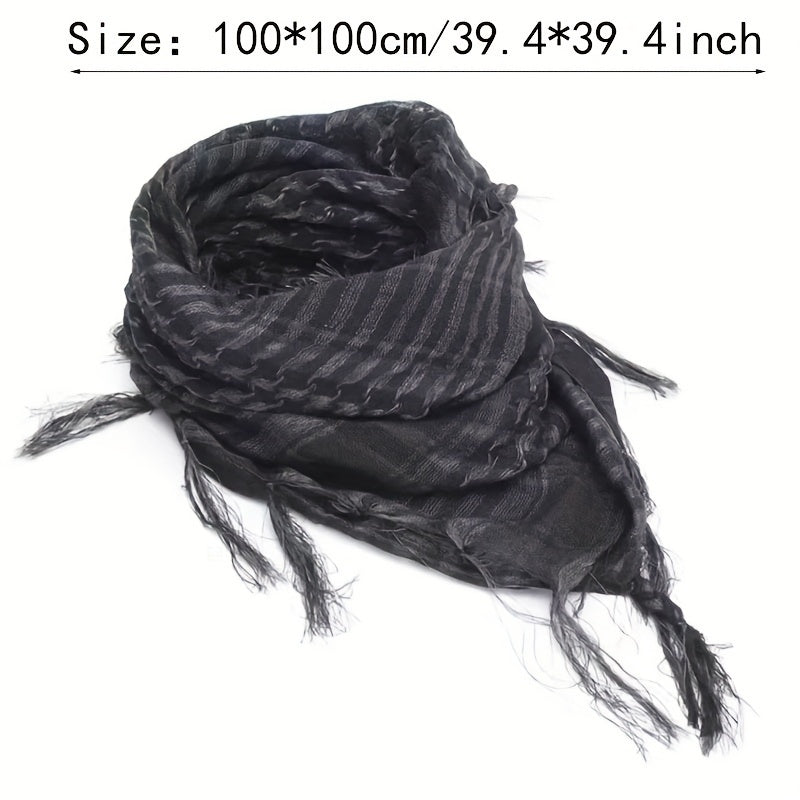 Fashionable Bohemian-inspired Y2K Plaid Scarf with Tassels, Multipurpose Bandana Shawl for Fall and Winter Photoshoots