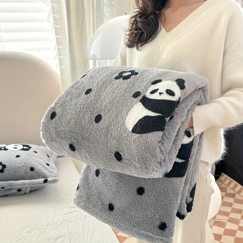 Soft, warm, and versatile flannel throw blanket with a cozy panda theme. Perfect for all seasons, whether on your bed, sofa, office, or while traveling. Easy to care for and machine washable.