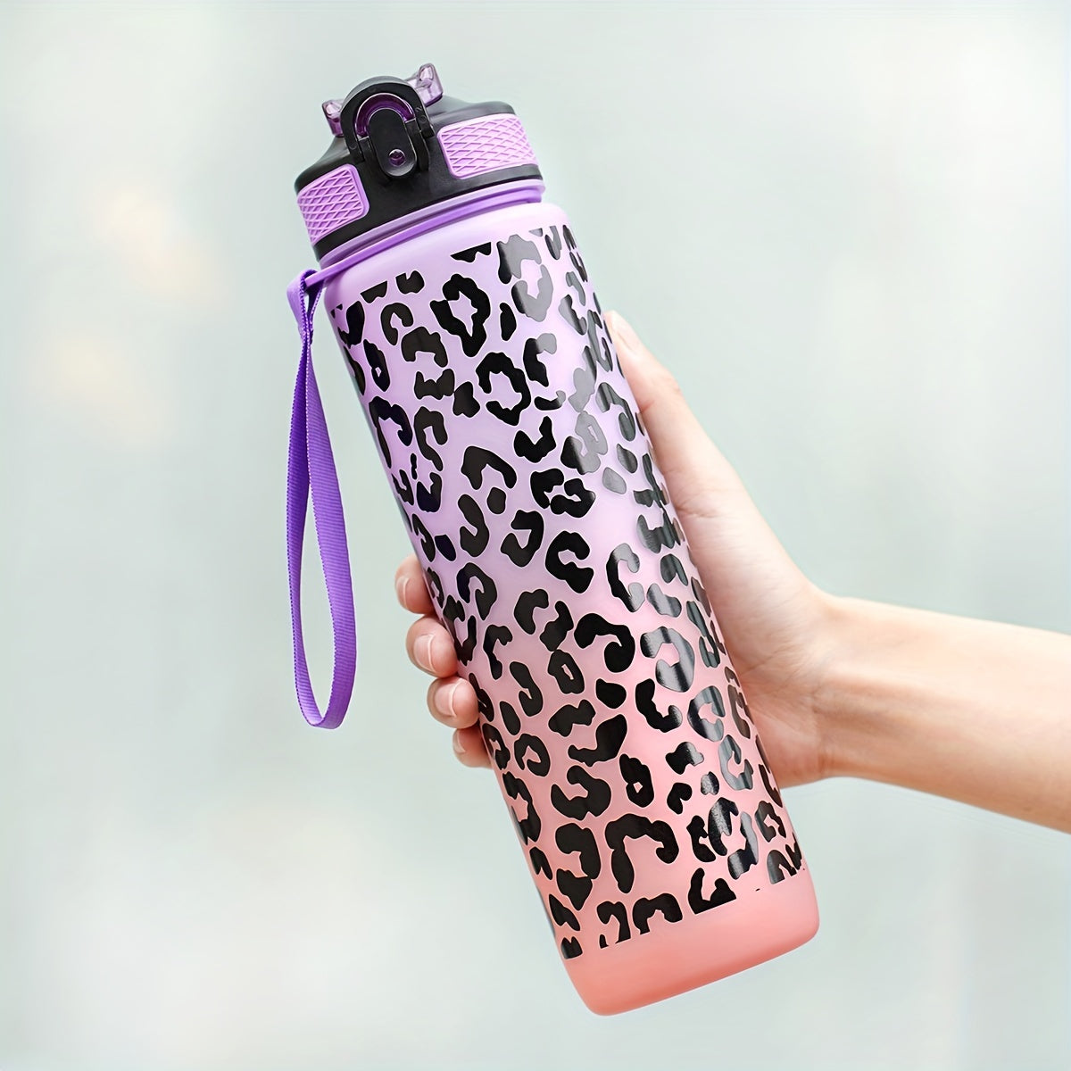 32oz Leopard Print Sports Water Bottle with Straw is PVC-Free and perfect for Running, Cycling, and Fitness. Great for Halloween, Christmas, and Easter gifts.