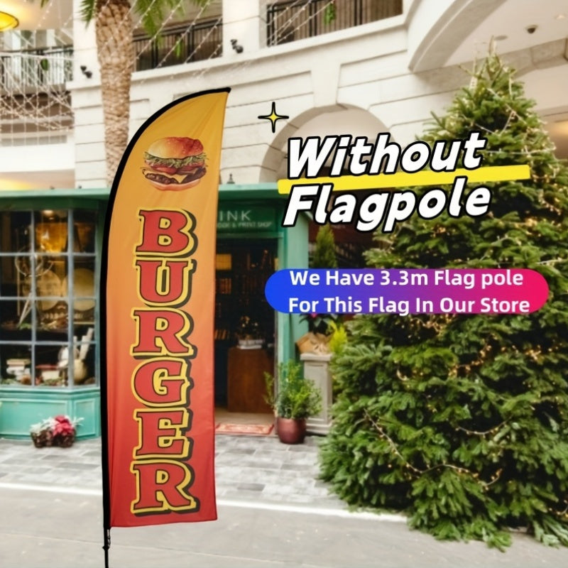 High-definition digital printed outdoor advertising flags made of 110G warp-knitted fabric for promoting hamburger products, flagpoles not included.