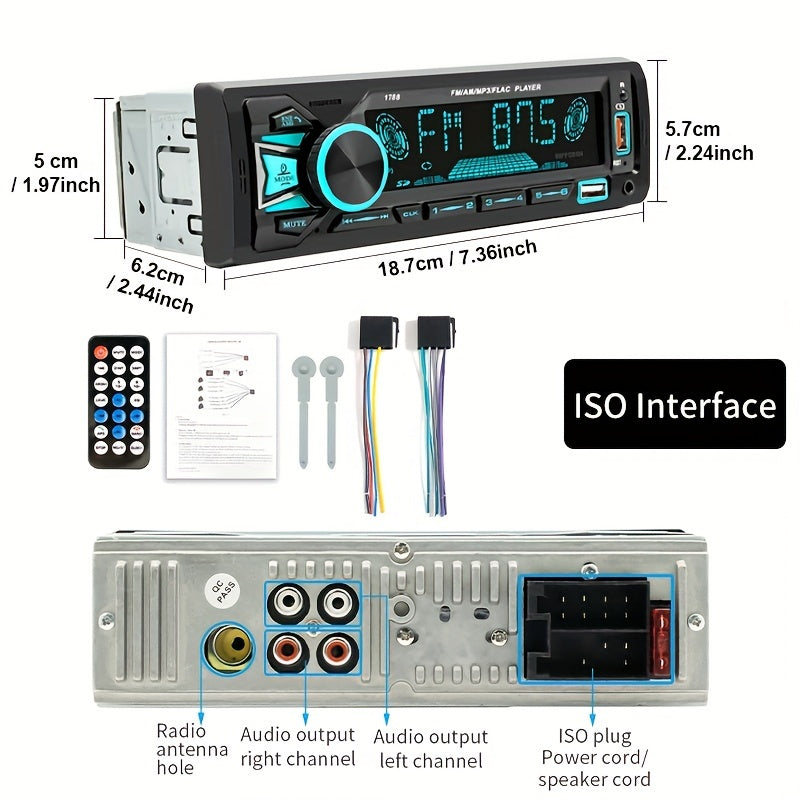 1pc Car Radio Stereo 1din MP3 Player with 60Wx4 FM Receiver, Remote Control, AUX/USB/TF Card Input Kit