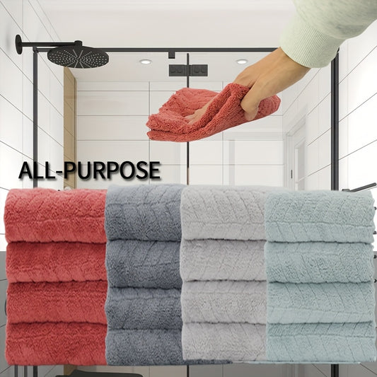 Set of 4 square towels measuring 27.94*27.94cm. Soft, absorbent, versatile for bathroom and household use.