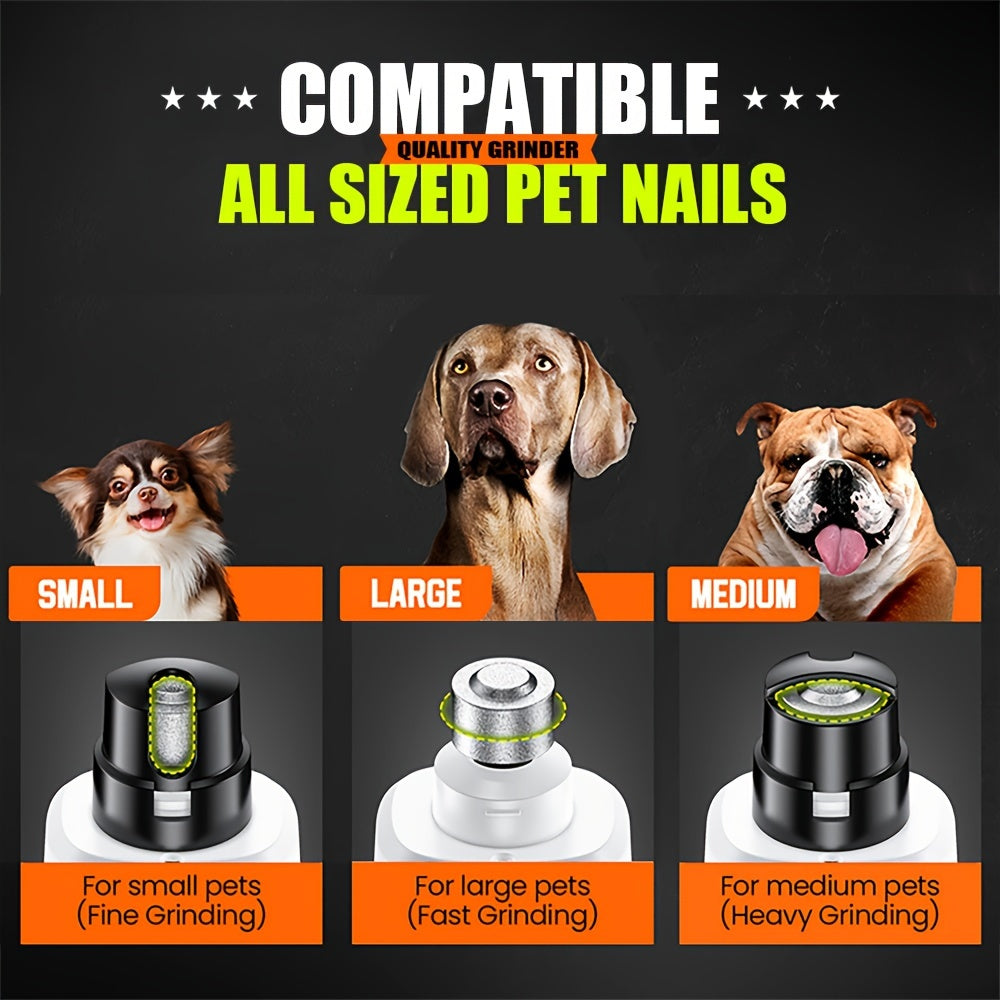 Enhanced pet nail grinder with 2 LED lights, super silent, 5-speed rechargeable electric trimmer for dogs of all sizes, painless paw grooming tool.