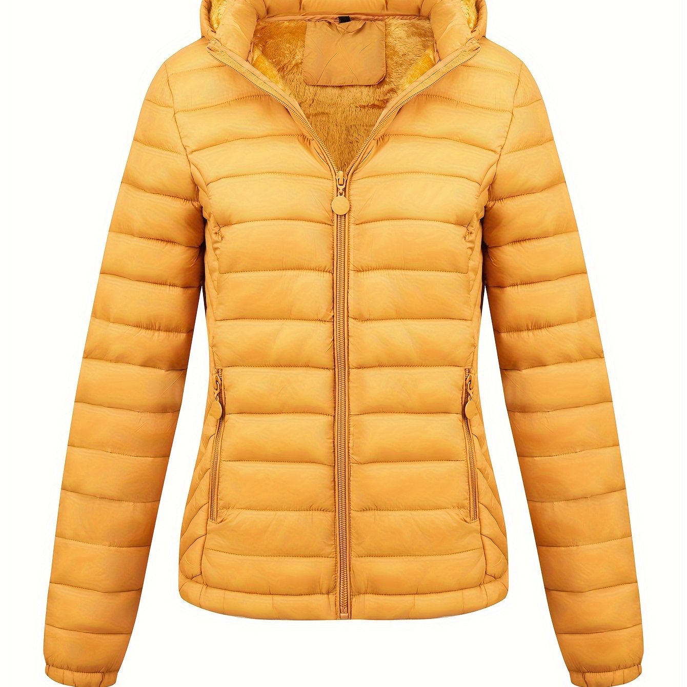 Simple hooded coat for women, perfect for autumn and winter, with pockets for easy commuting.