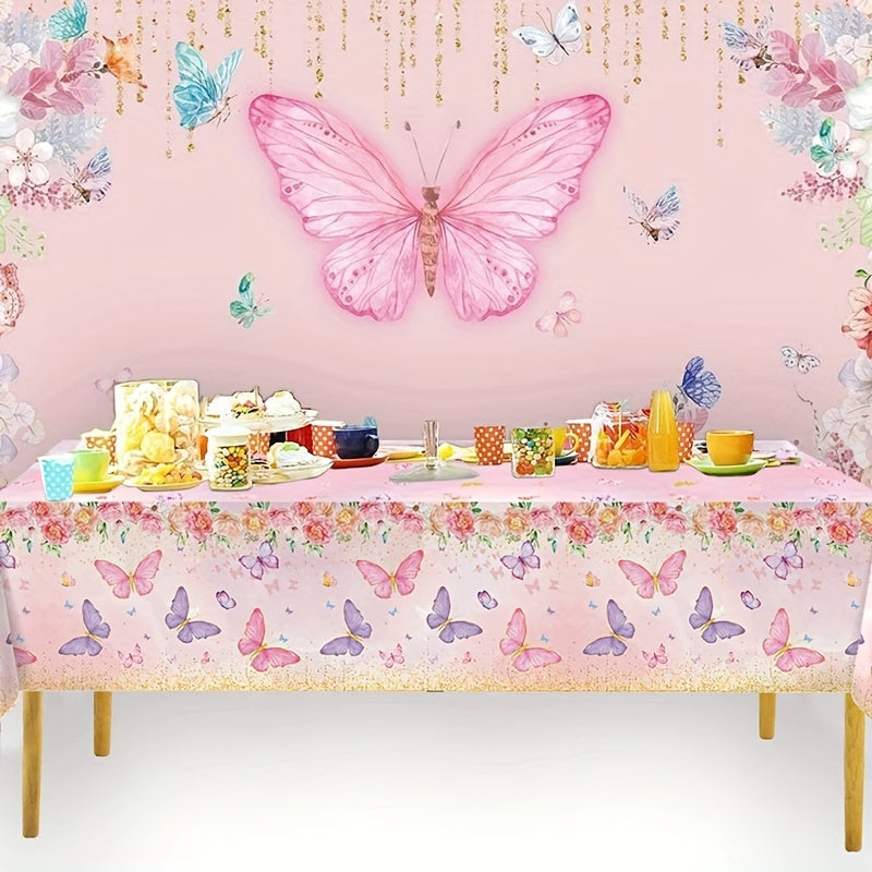 Lovely Pink Butterfly Disposable Tablecloth - Ideal for Weddings, Baby Showers, Gender Reveals & Birthday Parties