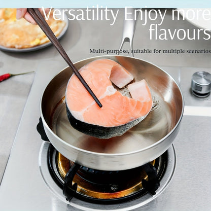 Introducing our Three-layer Stainless Steel Uncoated High-edge Flat-bottom Frying Pan, now available in multiple sizes. Ideal for frying and cooking on various stoves, this pan is thick, durable, and dishwasher safe. A healthy kitchen utensil option for