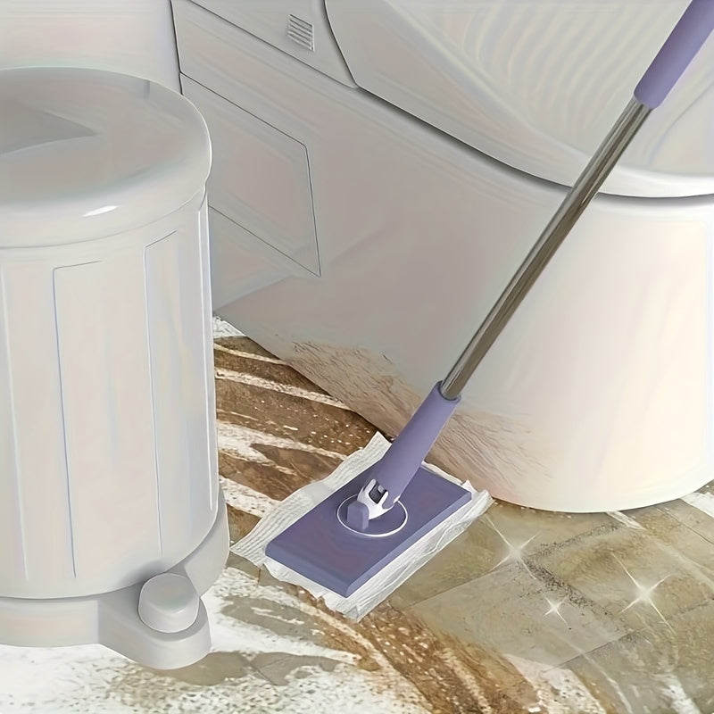 Get your hands on the 1pc Versatile Flat Mop with Automatic Clip for easy cleaning in Kitchens, Bathrooms, Living Rooms, and more. Comes with multiple pads for dusting and glass wiping.