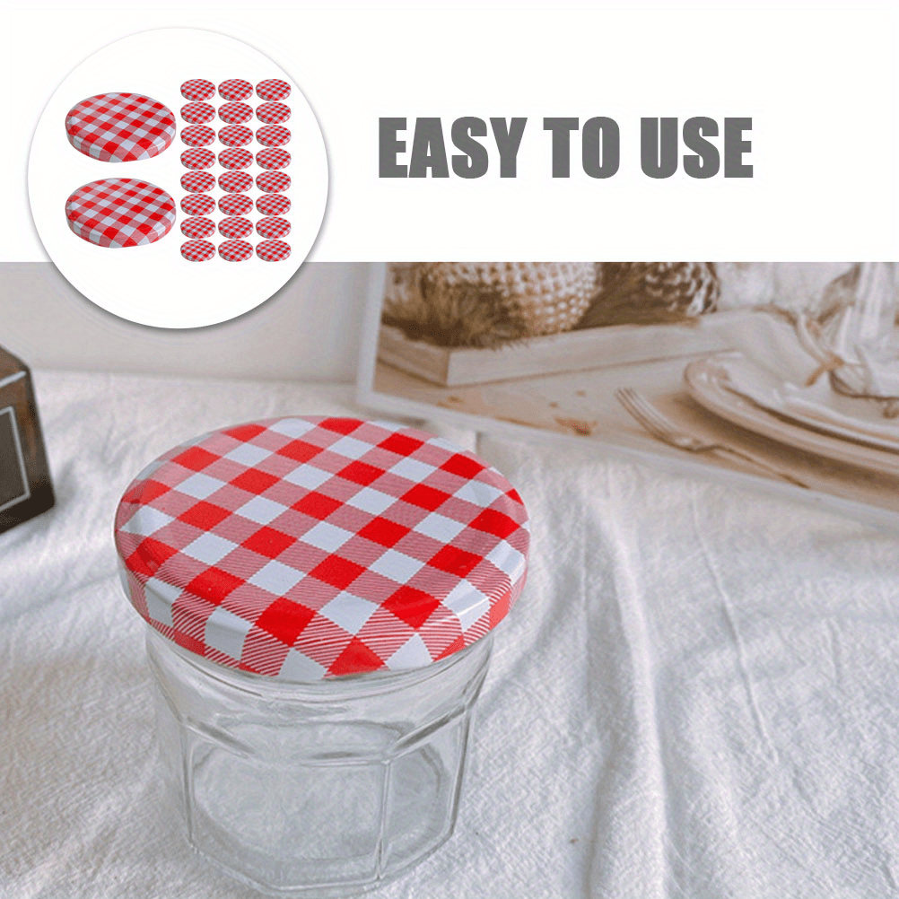 Pack of 10 Mason Jar Lids with Checkered Pattern, Airtight Seals for Canning and Storage Jars