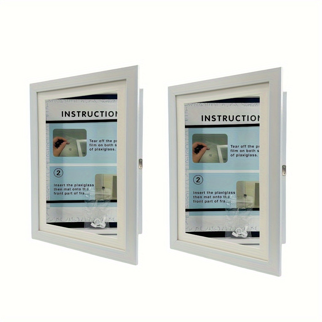 2 art frames for interchangeable artwork display, with front opening and horizontal/vertical formats, with or without mat.