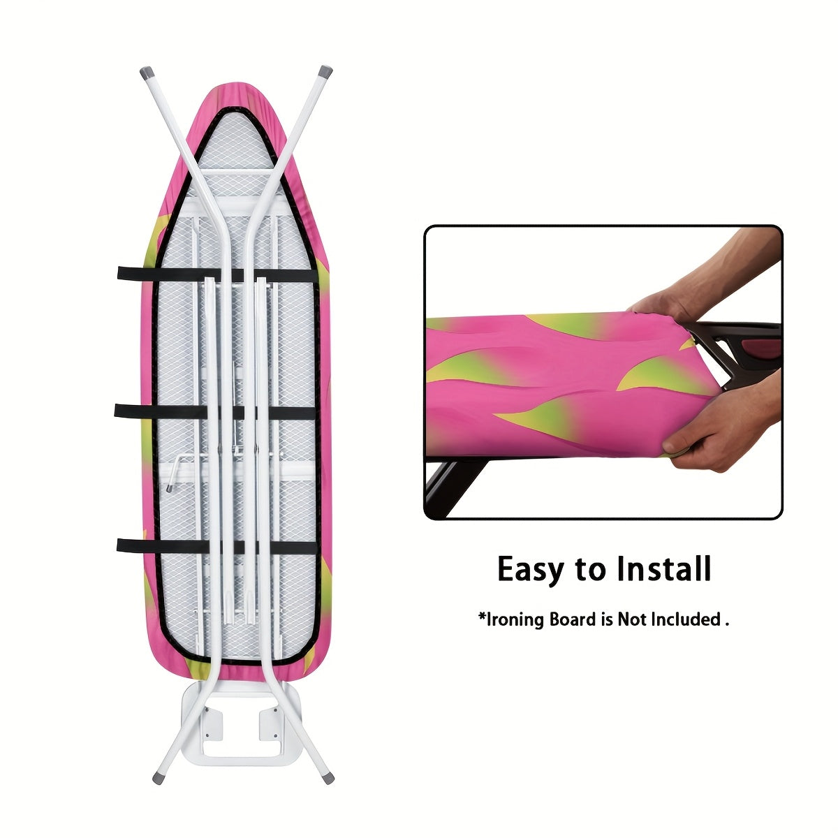 Give your ironing board a fresh look with the colorful Fruit Prints Ironing Board Cover & Pad. Featuring a thick padding, measuring 38.1x137.16 cm, and an elastic edge for a secure fit, this cover is also stain resistant and offers protective properties.