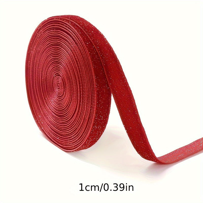 4.57m Red Velvet Ribbon with Glitter Accents - Perfect for Valentine's Day, New Year's, Gift Wrapping, Wreaths, Bow Decorations, and Flower Bouquets.