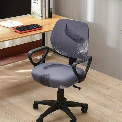 Elastic slipcover for computer dining chair, spandex material, washable and suitable for office or home decor.